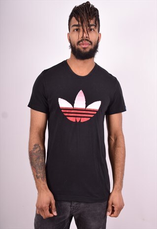 ADIDAS MENS VINTAGE T-SHIRT TOP MEDIUM BLACK 90'S