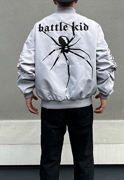 Grey Embroidered Spider bomber Varsity jacket 