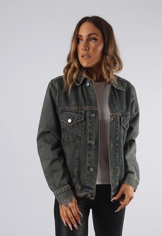 VINTAGE DENIM JACKET DIRT WASH UK 8 - 10 SMALL (JQ4W)