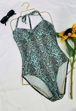 Vintage 90's Animal Print Snake Halter Neck Swimsuit