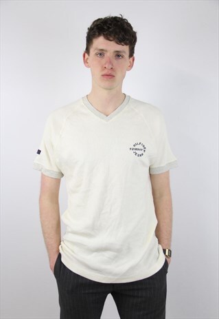 VINTAGE TOMMY HILFIGER CREAM RIBBED T-SHIRT