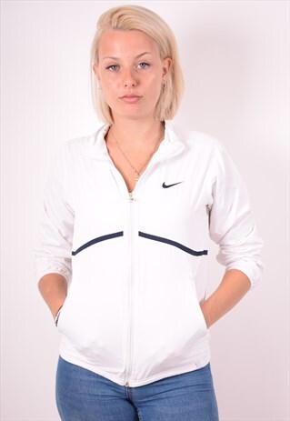 NIKE WOMENS VINTAGE TRACKSUIT TOP JACKET LARGE WHITE 90S
