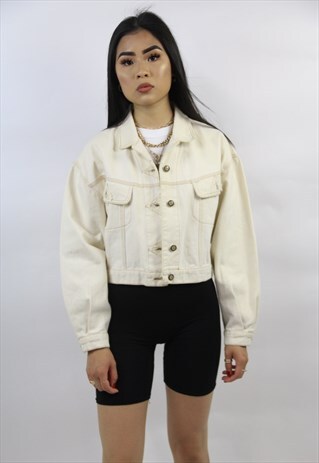VINTAGE 90'S CROPPED CREAM DENIM JACKET