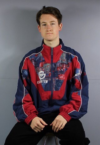 VINTAGE PUMA WINDBREAKER JACKET IN NAVY AND RED WITH POCKETS