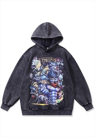 ANIME HOODIE VISIONS CARTOON PULLOVER JAPANESE JUMPER GREY
