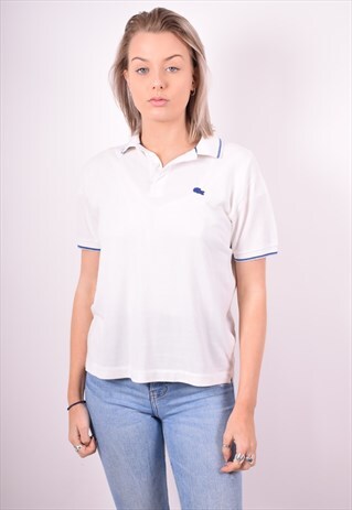 LACOSTE WOMENS VINTAGE POLO SHIRT LARGE WHITE 90'S