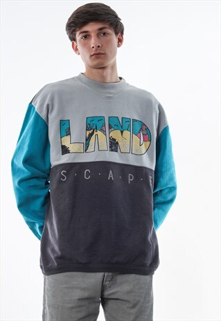VINTAGE LAND SCAPE GRAPHIC CREW NECK 90S GREY BLUE