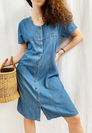 VINTAGE 90S DENIM PARISIAN MIDI SUMMER DRESS MINIMALIST