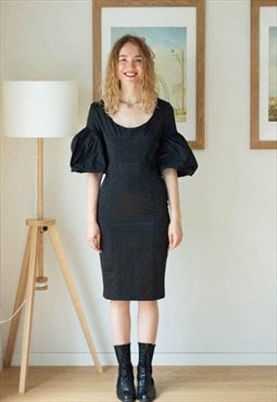 Black silky puff sleeves dress