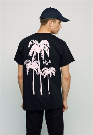PALM BACK PRINT BLACK TEE