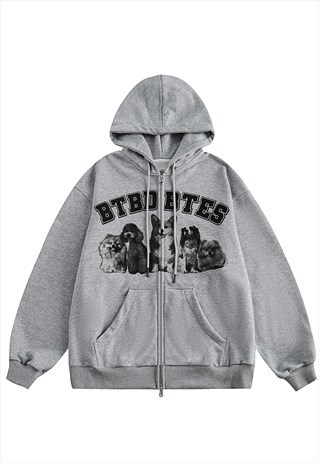 DOG LOVER HOODIE PUPPY PULLOVER ANIMAL PRINT JUMPER IN GREY