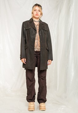Vintage Leather Jacket Y2K Matrix Style Coat in Brown