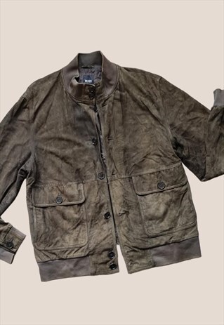 VINTAGE HUGO BOSS SUEDE LEATHER BOMBER JACKET FROM 90S