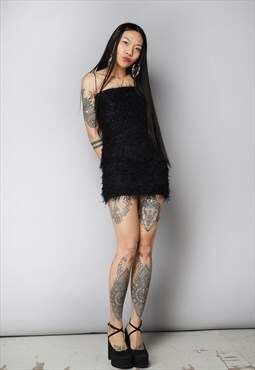 Black Fringe Sparkly Fitted Mini Dress