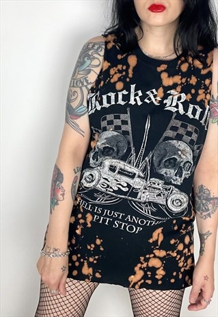 BLEACHED ROCK N ROLL REWORKED GRAPHIC T-SHIRT SIZE MEDIUM 
