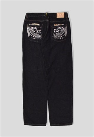 VINTAGE JAPANESE EMBROIDERED DRAGON DENIM JEANS IN BLACK