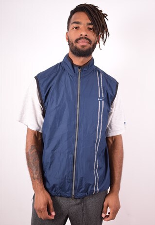 NIKE MENS VINTAGE GILET LARGE BLUE 90S