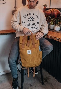 'The Traveller' Recycled Laptop Backpack in Mustard