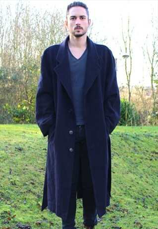 VINTAGE 90S GENTS FULL LENGTH BRITISH WOOL JACKET COAT - XL