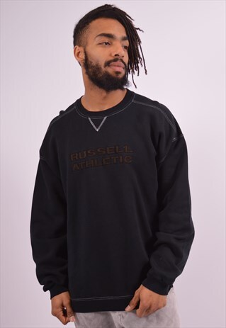 RUSSELL ATHLETIC MENS VINTAGE SWEATSHIRT JUMPER LARGE BLACK