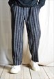 Vintage 70s Grey Striped High Waisted Pleated Mens Pants