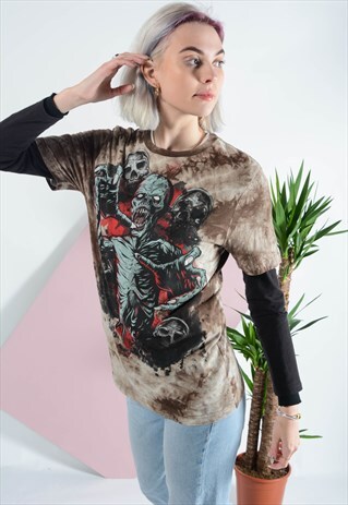 VINTAGE ZOMBIE GRAPHIC PRINT T-SHIRT TIE-DYED.