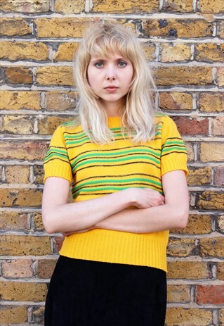 VINTAGE 70S YELLOW STRIPE KNIT TOP