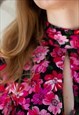 BRIGHT PINK AND GREEN FLORAL CROP TOP BLOUSE