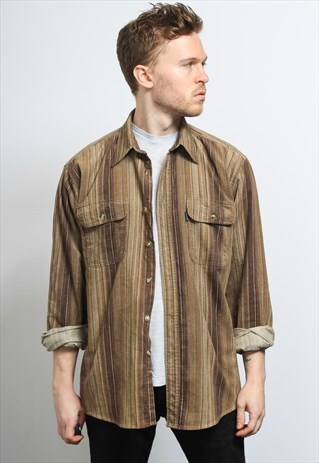 VINTAGE CORDUROY CORD SHIRT BROWN