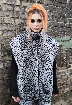 Leopard fleece sleeveless jacket handmade animal print vest