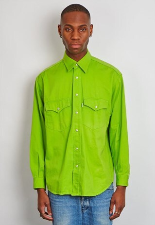 VINTAGE 90'S LEVI'S LIME GREEN DENIM SHIRT