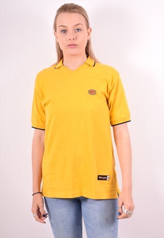 CHAMPION WOMENS VINTAGE POLO SHIRT MEDIUM YELLOW 90S
