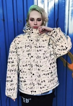 Reflective bomber luminous Graffiti puffer jacket in grey