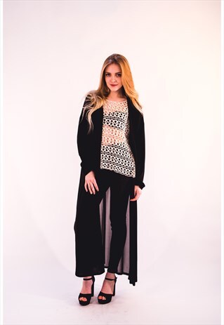 CHIFFON KNITTED LONG CARDIGAN (BLACK)