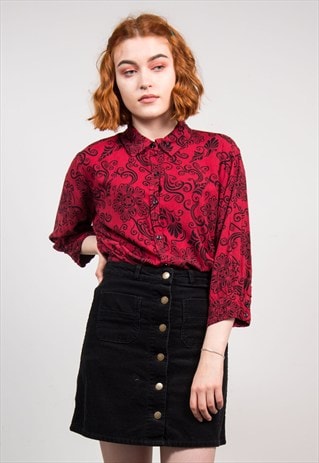 VINTAGE 90'S RED BROCADE PATTERNED SHIRT