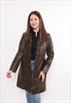 Vintage leather trench, 90s brown leather jacket women fall