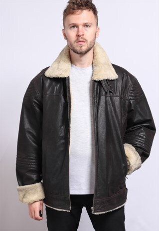 VINTAGE LEATHER AVIATOR FLEECE JACKET