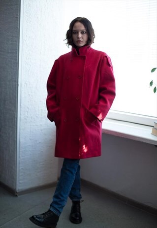 VINTAGE 90'S RED WOOL DOUBLE BREASTED COAT
