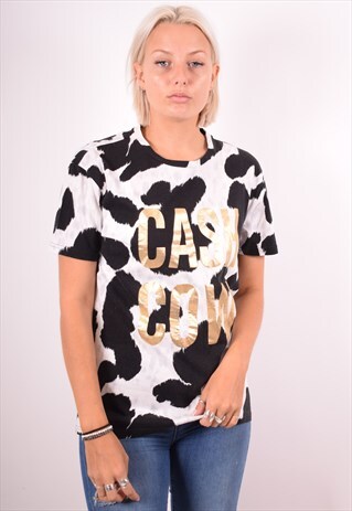 MOSCHINO WOMENS VINTAGE T-SHIRT TOP MEDIUM BLACK 90S