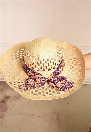 VINTAGE 70'S BOHO PARIS CHIC STRAW RAFFIA SUN HAT