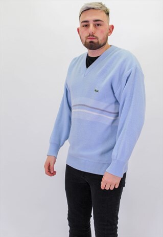 VINTAGE LACOSTE SWEATER JUMPER IN BLUE MEDIUM