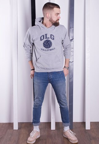 VINTAGE 90S GREY USA SPORTS HOODIE/HOODED SWEATSHIRT. UNISEX
