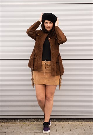 80'S VINTAGE BROWN SUEDE LEATHER JACKET BELT - REPAIR ME