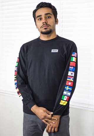 VINTAGE HUF LONG SLEEVE T-SHIRT LOGO 90S M 8.9