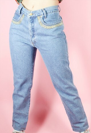 VINTAGE 90S JEANS DESIGNER BLUE HIGH WAISTED ROCCO BAROCCO