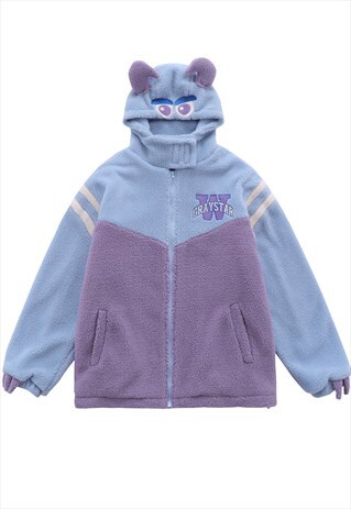 TEDDY FLEECE JACKET RETRO BEAR BOMBER COSPLAY COAT IN PURPLE