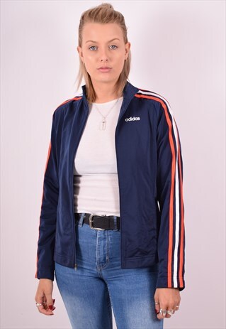 ADIDAS WOMENS VINTAGE TRACKSUIT TOP JACKET SMALL NAVY BLUE 9