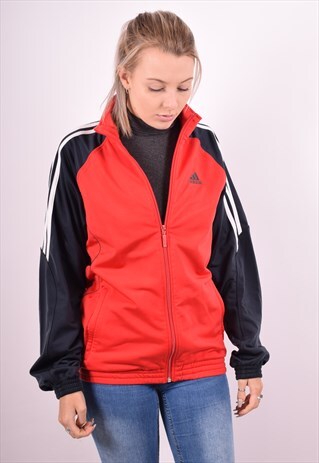 ADIDAS WOMENS VINTAGE TRACKSUIT TOP JACKET LARGE RED 90S