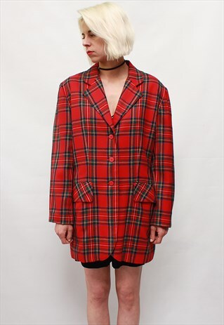 VINTAGE 80' UNIQUE CLASSIC RED BRITISH CHECKED JACKET