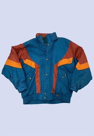 1992 Multi Teal Blue Brown Fleece Lined Ski Snow Jacket